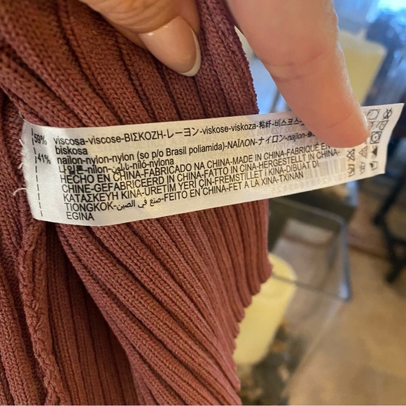 NWT~ZARA Ribbed Knit Cropped Cardigan Tie Front in Dusty Rose Size Small - Picture 6 of 6